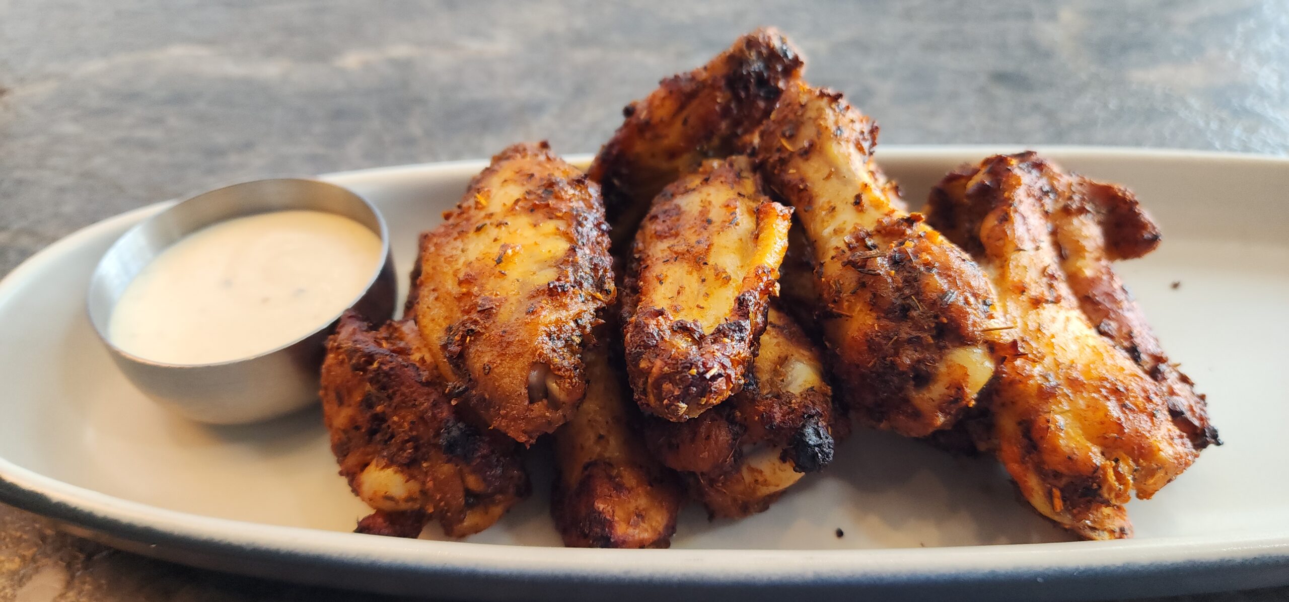 Best wings in Aventura Florida – Joey Aventura Mary’s Chicken spice rubbed wings with parmesan dip