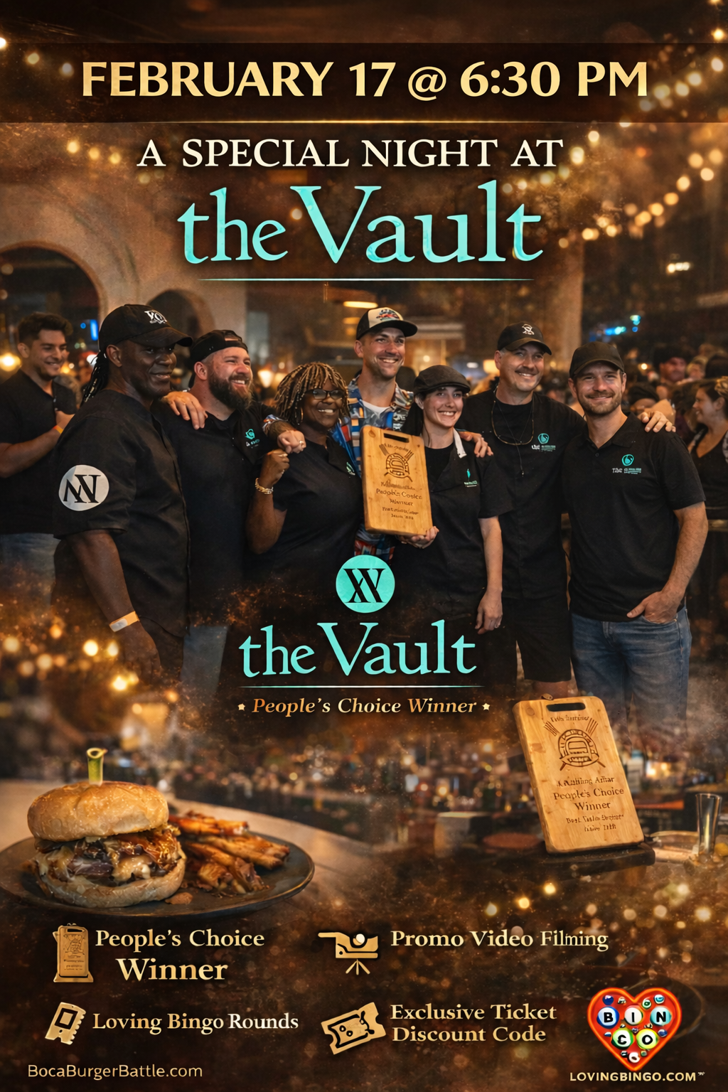 The Vault People’s Choice Winner celebration with 50% off Boca Burger Battle tickets in Boca Raton